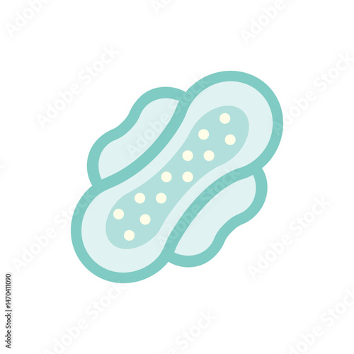 Illustration of a sanitary pad with a light blue outline and small white circles on a white background