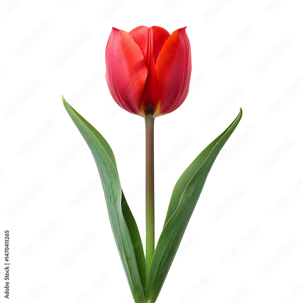 Tulip plant with greenery isolated on transparent background Tulip plant with greenery isolated on transparent background