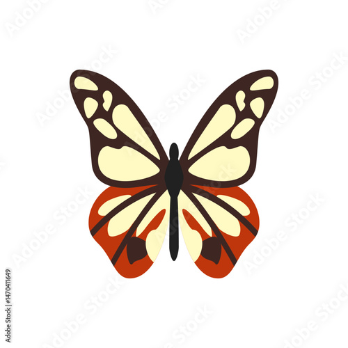 Illustration of a butterfly with brown and orange wing tips and beige interior wing markings design art