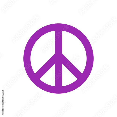 Illustration of a purple peace symbol centered on a white background representing harmony and non violence