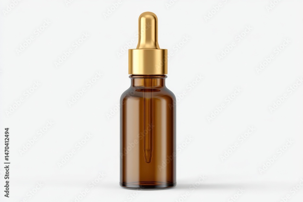 Fototapeta premium Amber glass bottle with gold dropper top. Perfect for essential oils or serums.