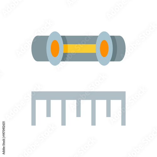 Illustration of a gray horizontal bar with orange circles and a yellow line with a shadow effect below