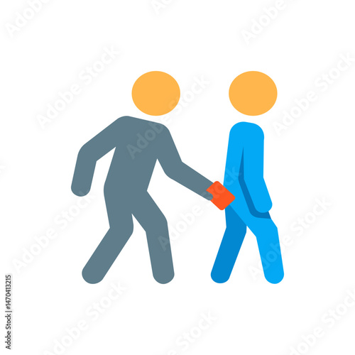 Illustration depicting a pickpocket stealing a wallet from a person walking in a simple cartoon style