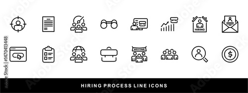 Hiring Process Line Icons. Recruitment, Job Application, Interview, Candidate Selection Vector Set