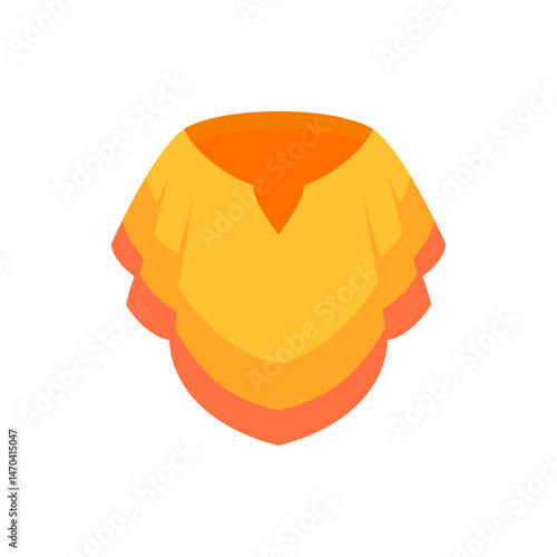 Illustration of a layered poncho in shades of orange and yellow with a v shaped neckline on a white background