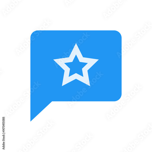 A blue speech bubble with rounded corners containing a white outlined five pointed star in the center