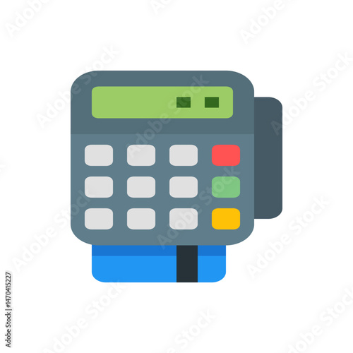 Illustration of a payment terminal with a credit card inserted for electronic transactions process