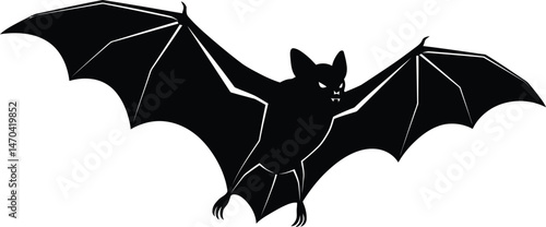 Bat spreading wings silhouette flying vector illustration in black and white style 