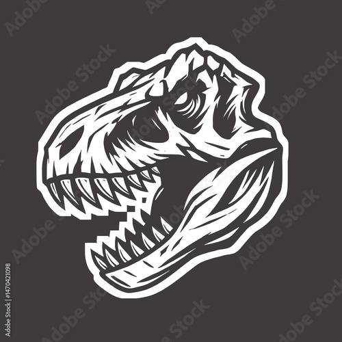 Tyrannosaurus Rex Skull Vector Illustration – Bold Black and White Dinosaur Head Design