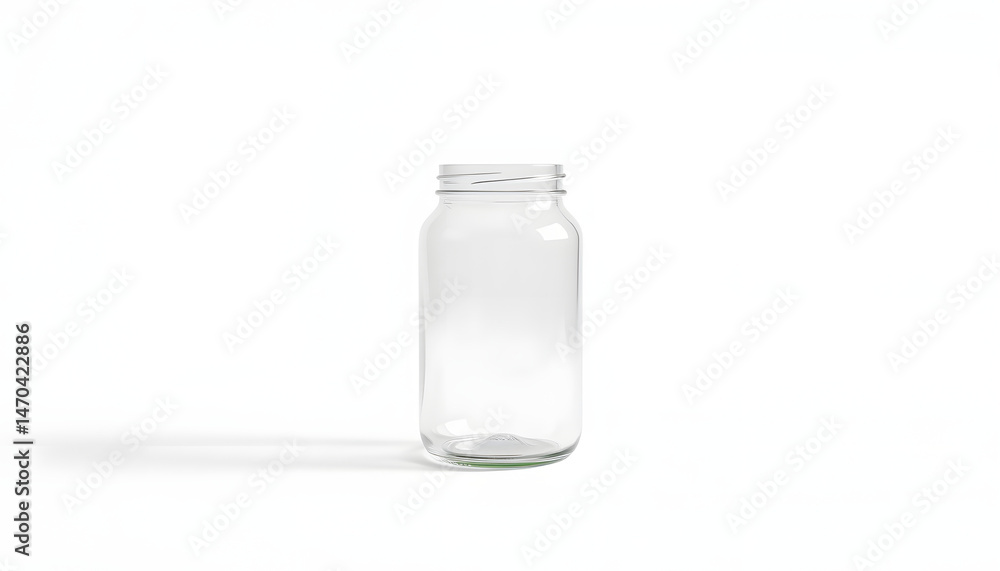 Realistic 3D glass jar rendering mockup on white background. White tone Realistic 3D glass jar rendering mockup on white background. White tone