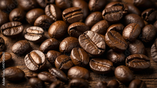 Wallpaper Mural Roasted Coffee Beans on Rustic Wooden Background in Warm Lighting
 Torontodigital.ca
