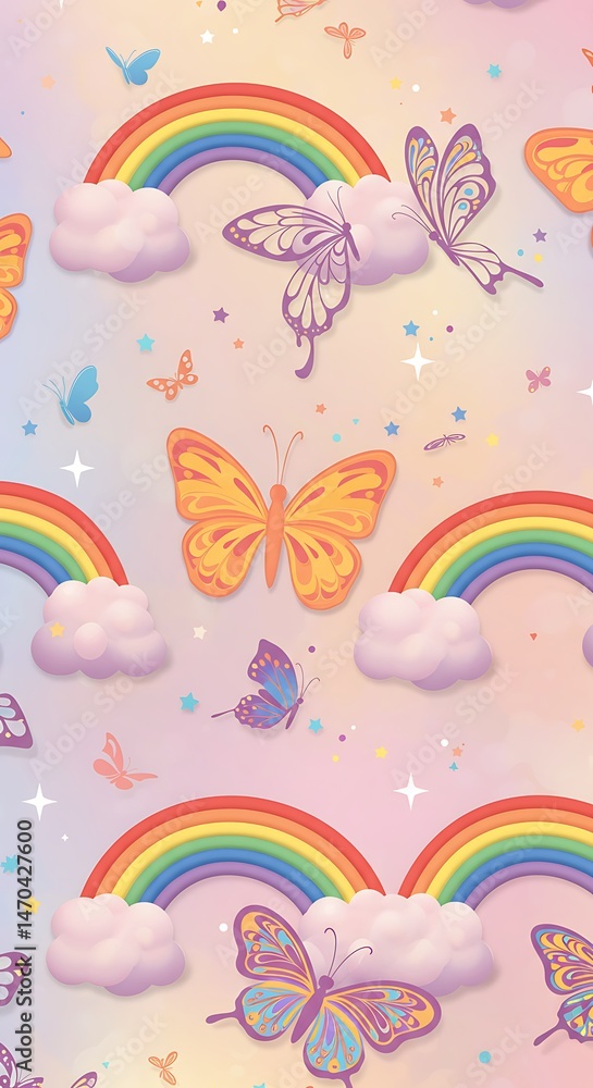 Fototapeta premium Rainbow Dreams: Whimsical Butterfly Illustration AI Generated