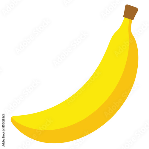 A single yellow banana, a healthy tropical fruit, isolated on a fresh white background