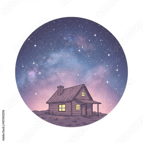 Wallpaper Mural Cozy Wooden Cabin Under a Starry Purple Night Sky Torontodigital.ca