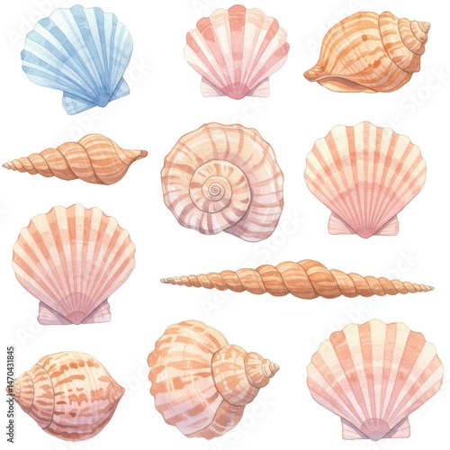 Pastel Watercolor Seashells Collection