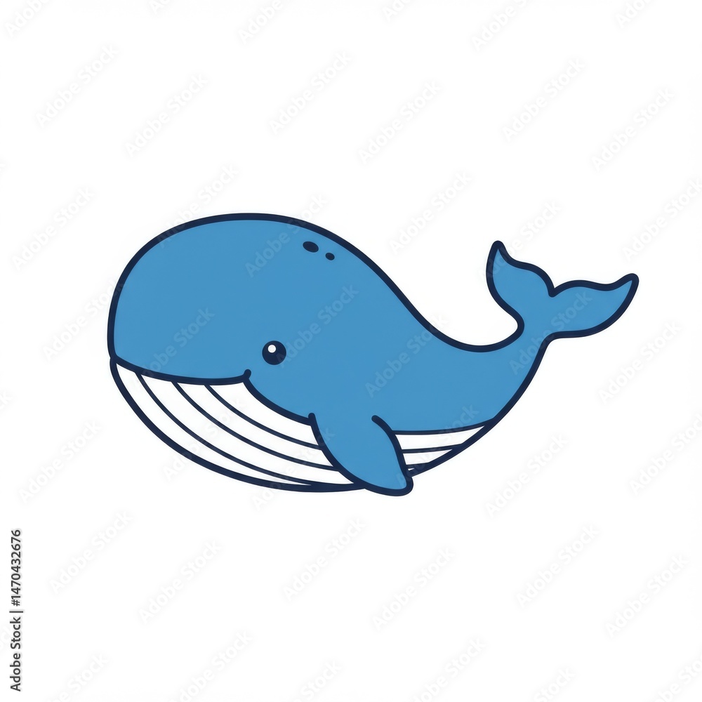 Naklejka premium Cute Blue Cartoon Whale Illustration