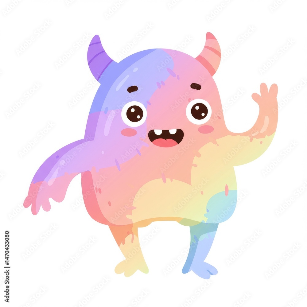 Pastel Rainbow Monster Cartoon Illustration Pastel Rainbow Monster Cartoon Illustration