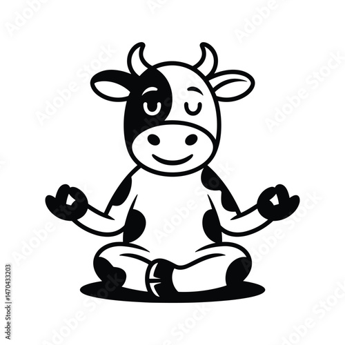 Meditating Cow: A serene bovine sits in lotus position, its eyes gently closed, embodying the calm of a meditative practice, and evoking a sense of peace and introspection. 