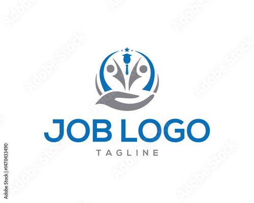 Career job opportunity logo vector template featuring graduation hat and supportive hand