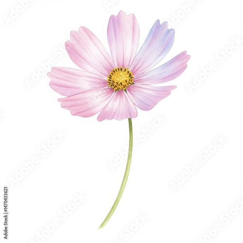 Delicate Pink and Purple Cosmos Flower Watercolor Painting