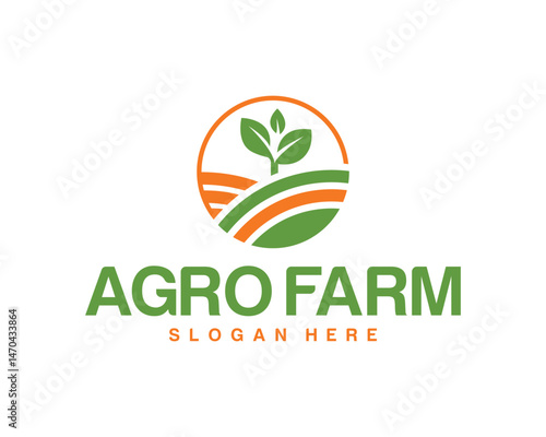 Agriculture logo design with seedling and field illustration vector template for agro farm company brand identity