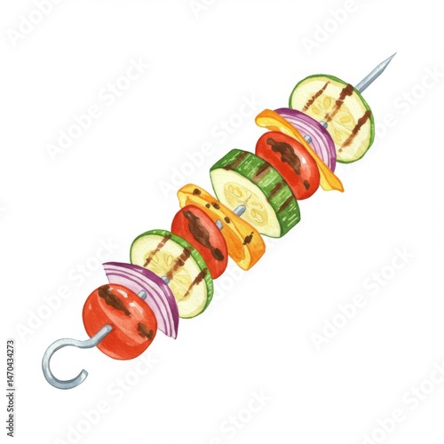Grilled Vegetable Skewers Watercolor Illustration