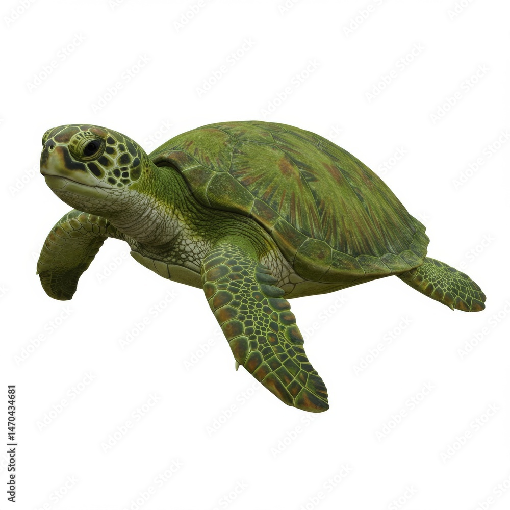 Fototapeta premium Green Sea Turtle Swimming in Clear Water