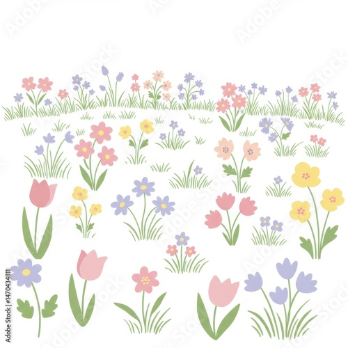 Pastel Flower Meadow Illustration