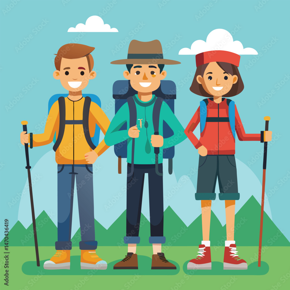 Fototapeta premium Vector art of a smiling cartoon family with kids