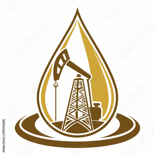 3D oil drop icon with golden metallic shiny texture