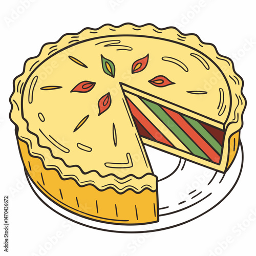 Hand-drawn style pie icon with golden crust and filling