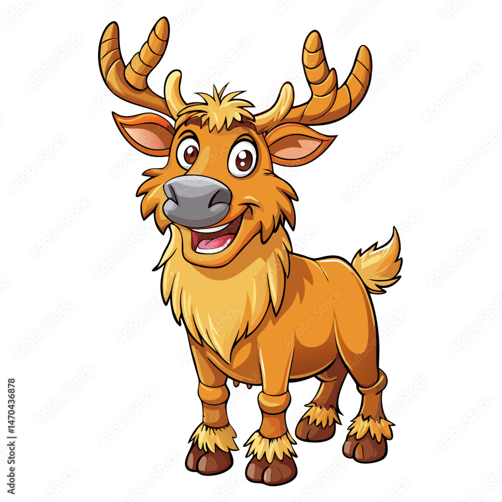 Cute Cartoon Irish Elk in Fun Pose for Kids and Prehistoric Animal Art