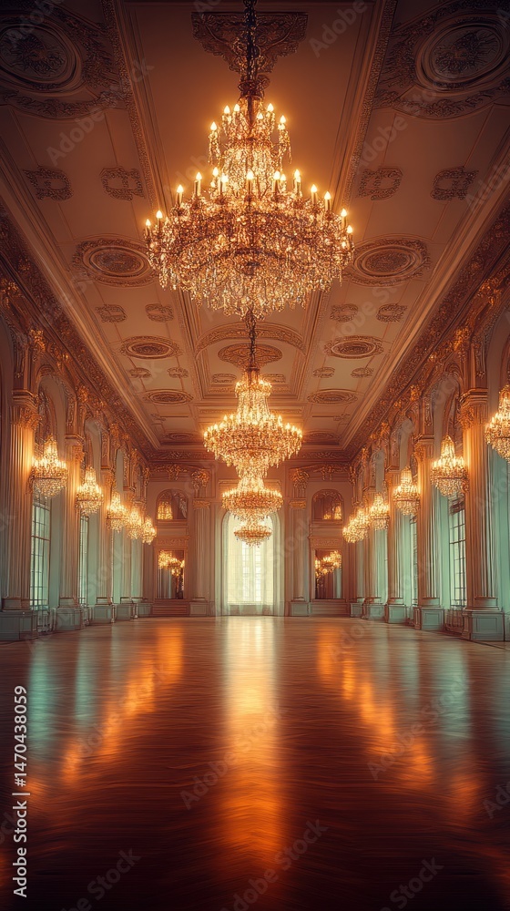 Obraz premium Grand hall with ornate chandeliers