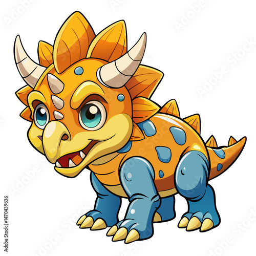 Cute Dino Triceratops in Joyful Mood for Children’s Graphic Design