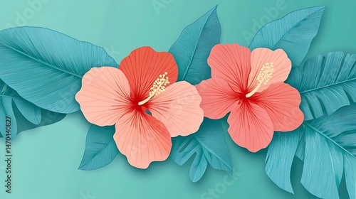 Wallpaper Mural Tropical Hibiscus Flowers Banner. (1) Torontodigital.ca
