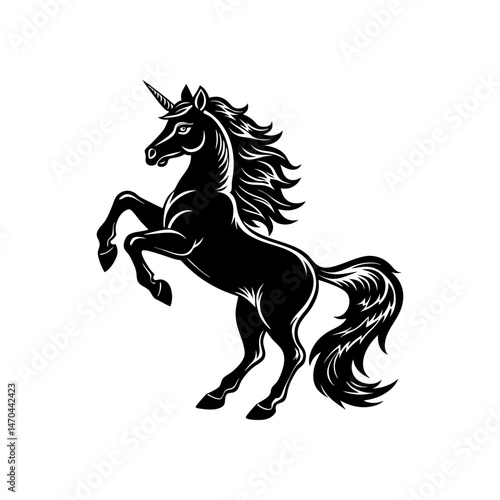a silhouette of a unicorn rearing up vector art 