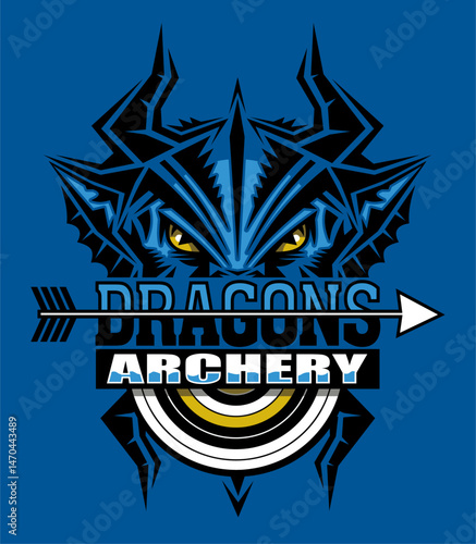 archery team design with half dragon mascot for school, college or league sports