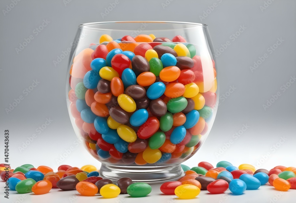 A glass bowl filled with colorful jelly beans A glass bowl filled with colorful jelly beans