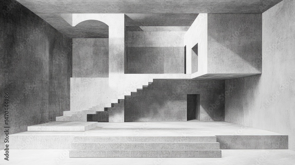 Interior architectural rendering in grayscale. Interior architectural rendering in grayscale.