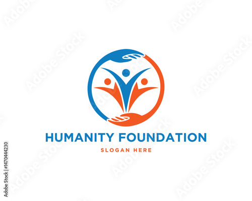 Humanity foundation logo vector template with hands symbolizing care and support for people