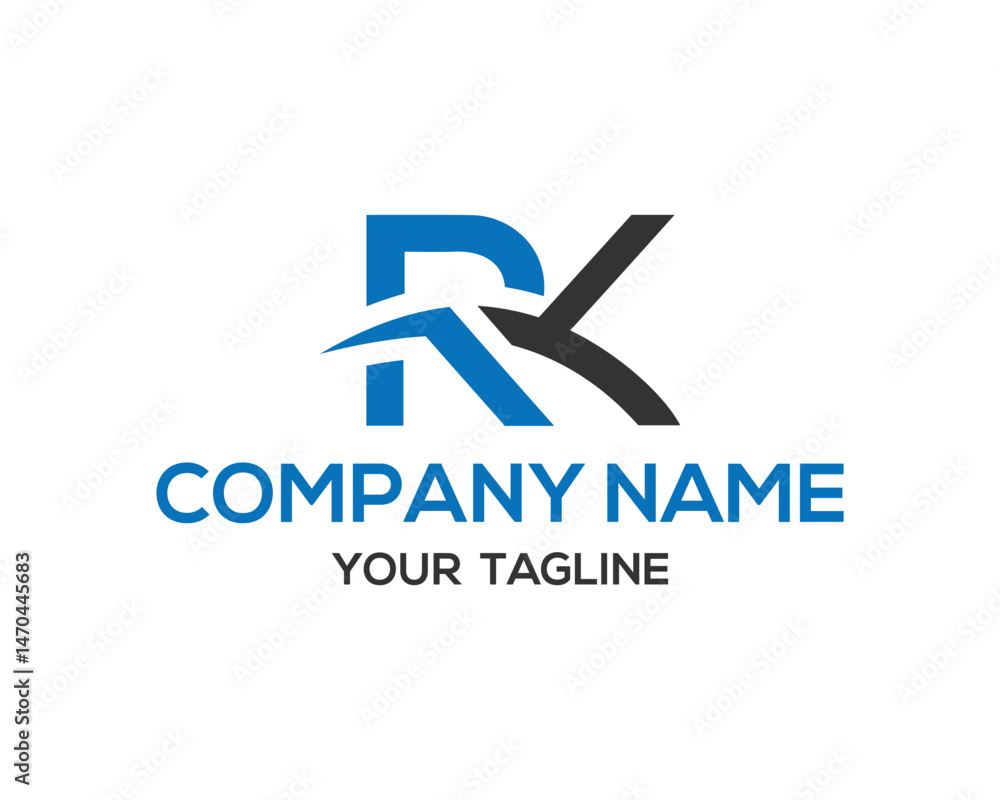 Modern RK letter logo design vector template in blue and black for company branding Modern RK letter logo design vector template in blue and black for company branding