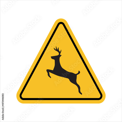 wild animal crossing warning sign with deer silhouette inside yellow triangle indicating wildlife caution