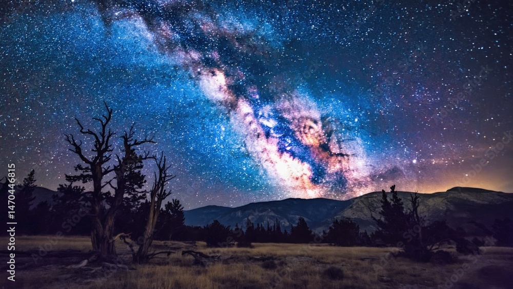Fototapeta premium Milky Way over barren mountain range