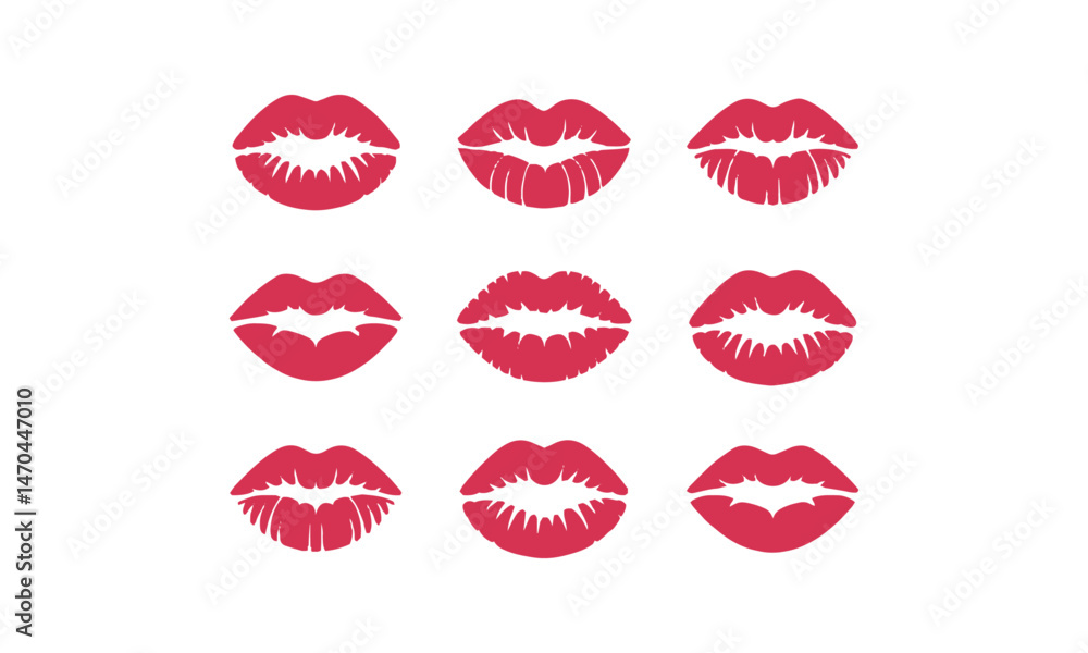 Modern minimalist vector illustration of red lipstick prints, easily scalable and editable. Modern minimalist vector illustration of red lipstick prints, easily scalable and editable.