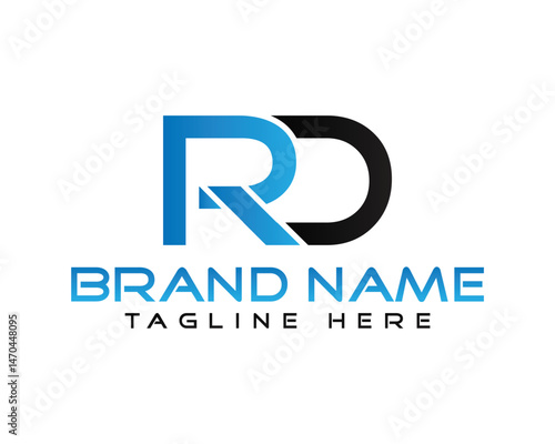 Modern RD letter logo design vector template blue and black colors for company branding identity