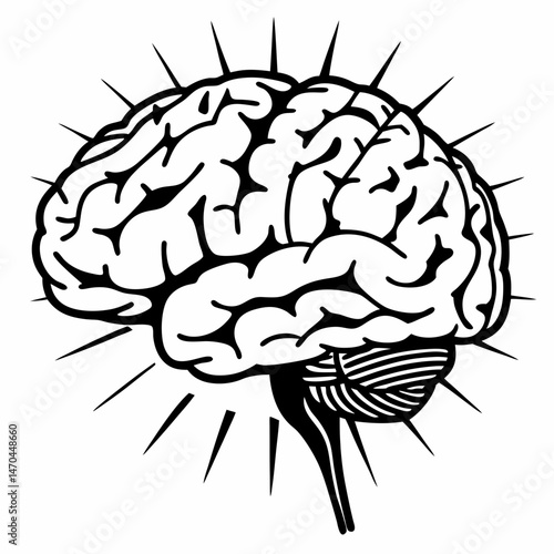 光を放つ脳のアイコン / Radiant brain icon with light lines