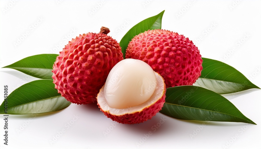 juicy lychee with cut in half isolated on white background generatif ai juicy lychee with cut in half isolated on white background generatif ai