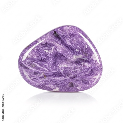 Purple charoite stone with a pattern isolated on a white