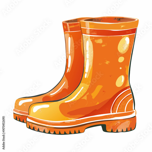 Pair of Orange Rubber Boots Watercolor Style Illustration