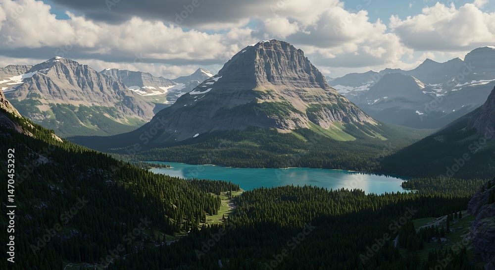 Fototapeta premium Majestic Mountain Lake: Serenity in the Wild AI Generated